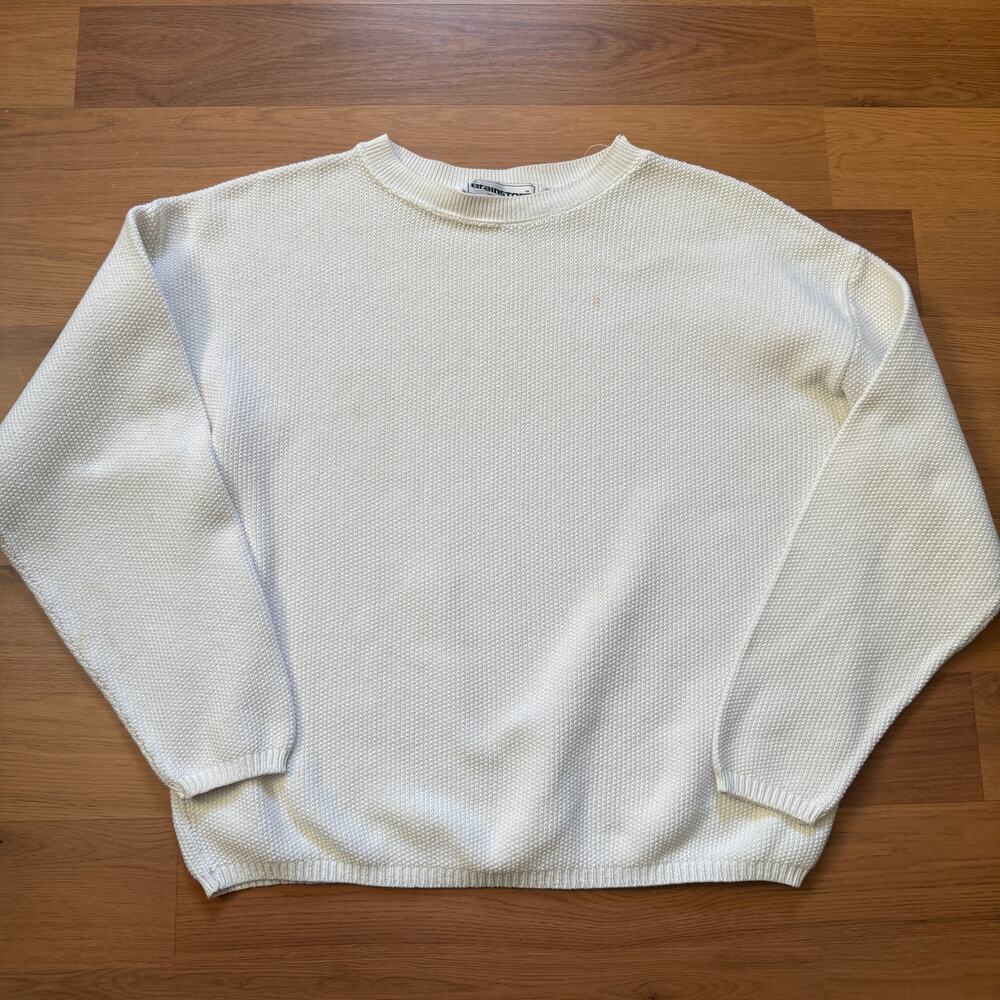 Vintage 90's Brainstorm USA White Cable Knit Crewneck Pullover Sweater Sz Medium
